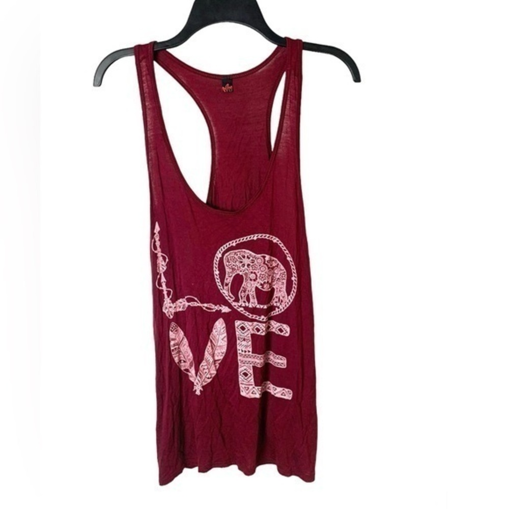 Vintage Burgundy Tank with White “Love” Elephant graphic
